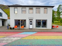 Rainbow street in front of the hotel