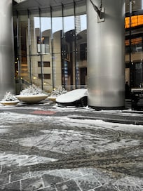 Outside the hotel, Lamborghini covered in snow
