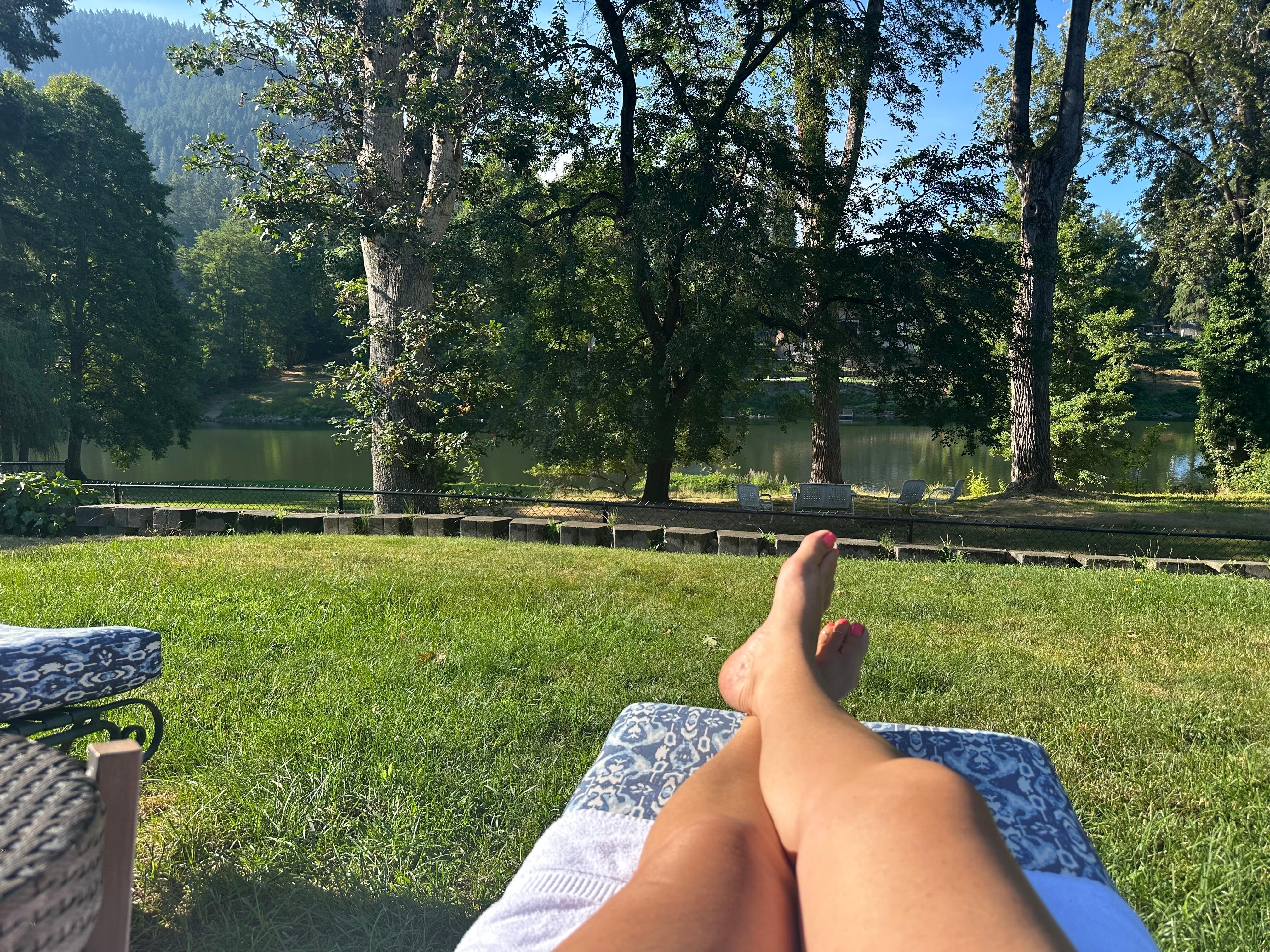 Coffee and a river view.