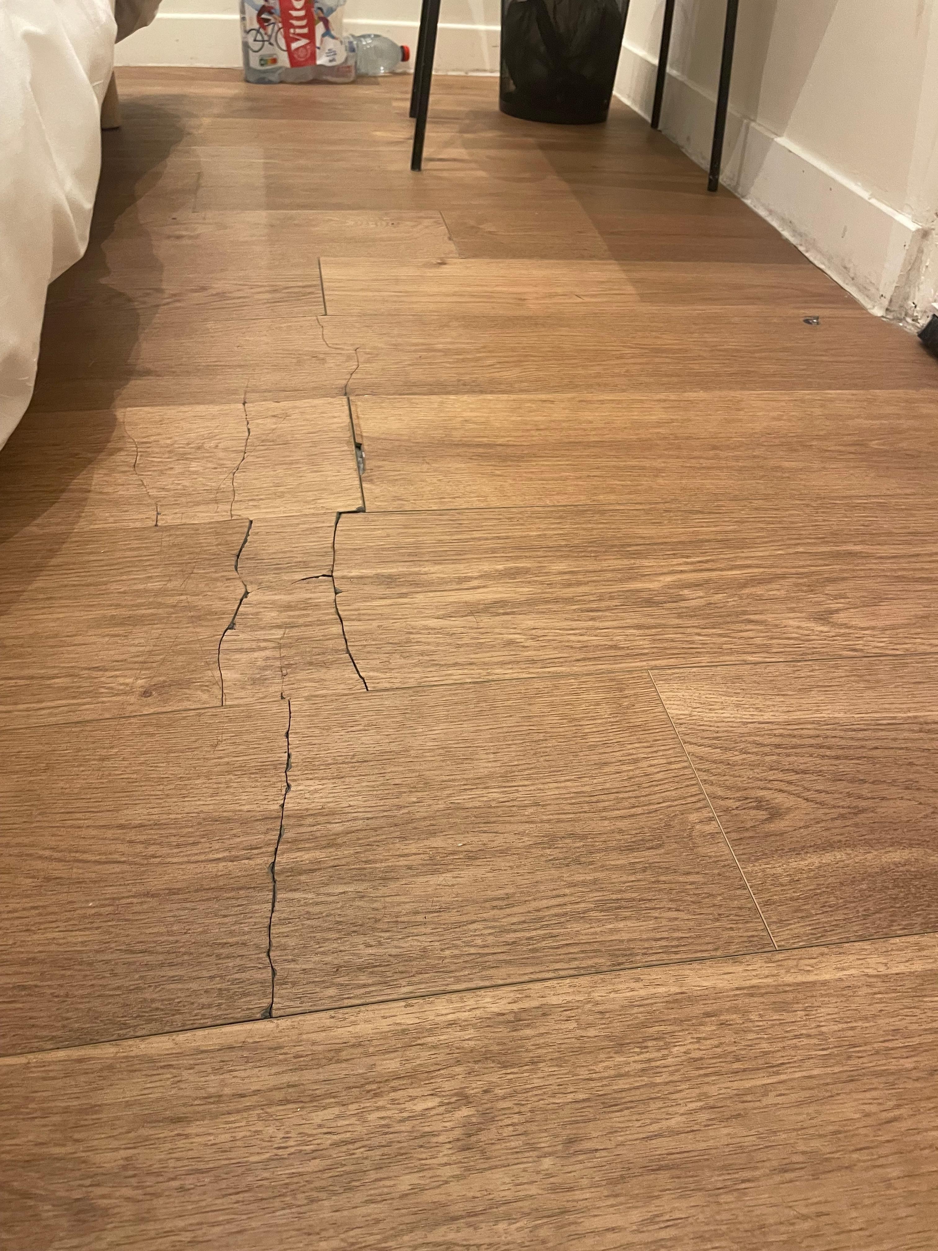 Cracked bedroom floor that moved as you walked on it 