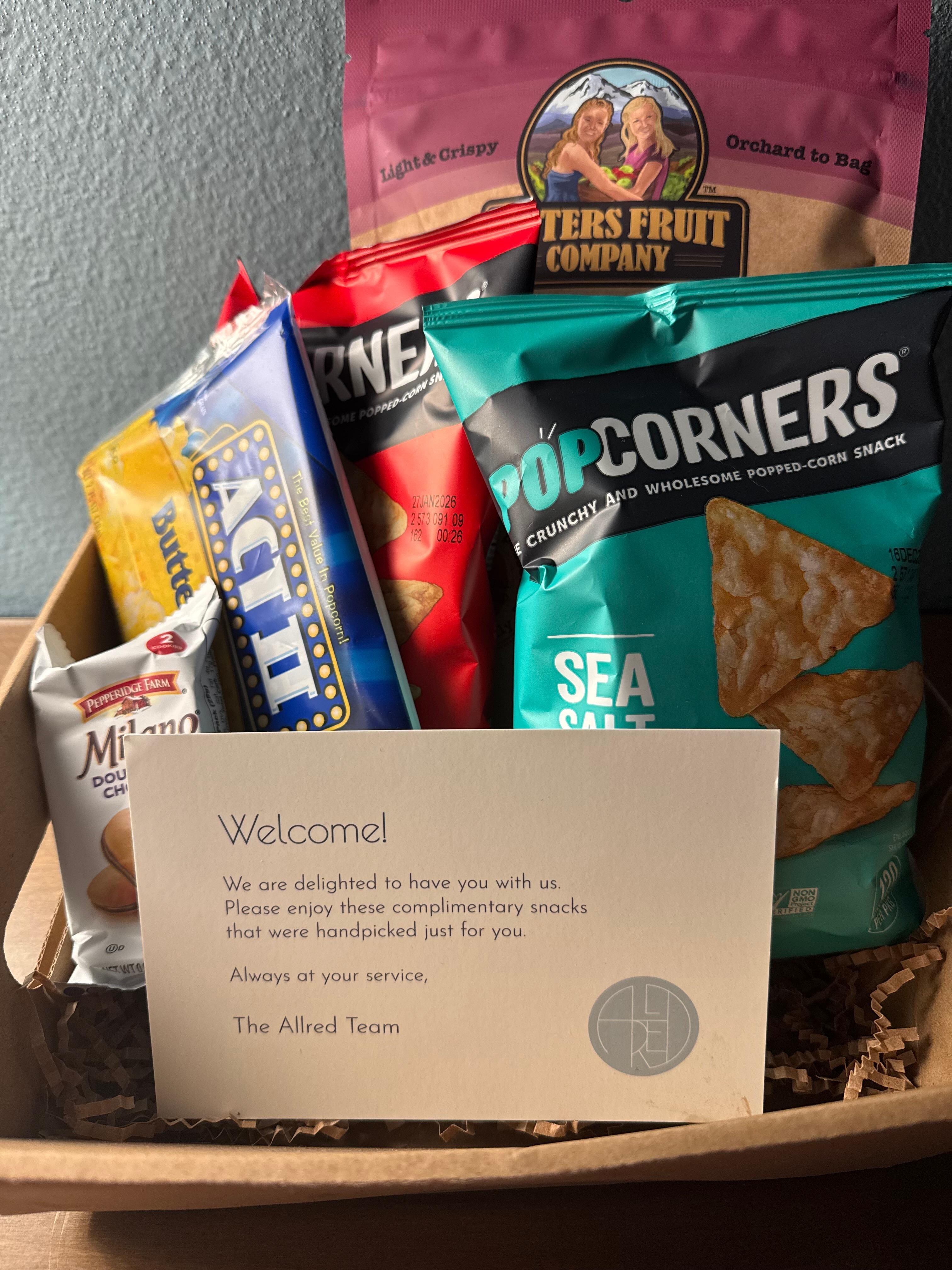 Welcome basket of snacks