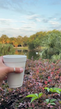 Cup of coffee on the deck.