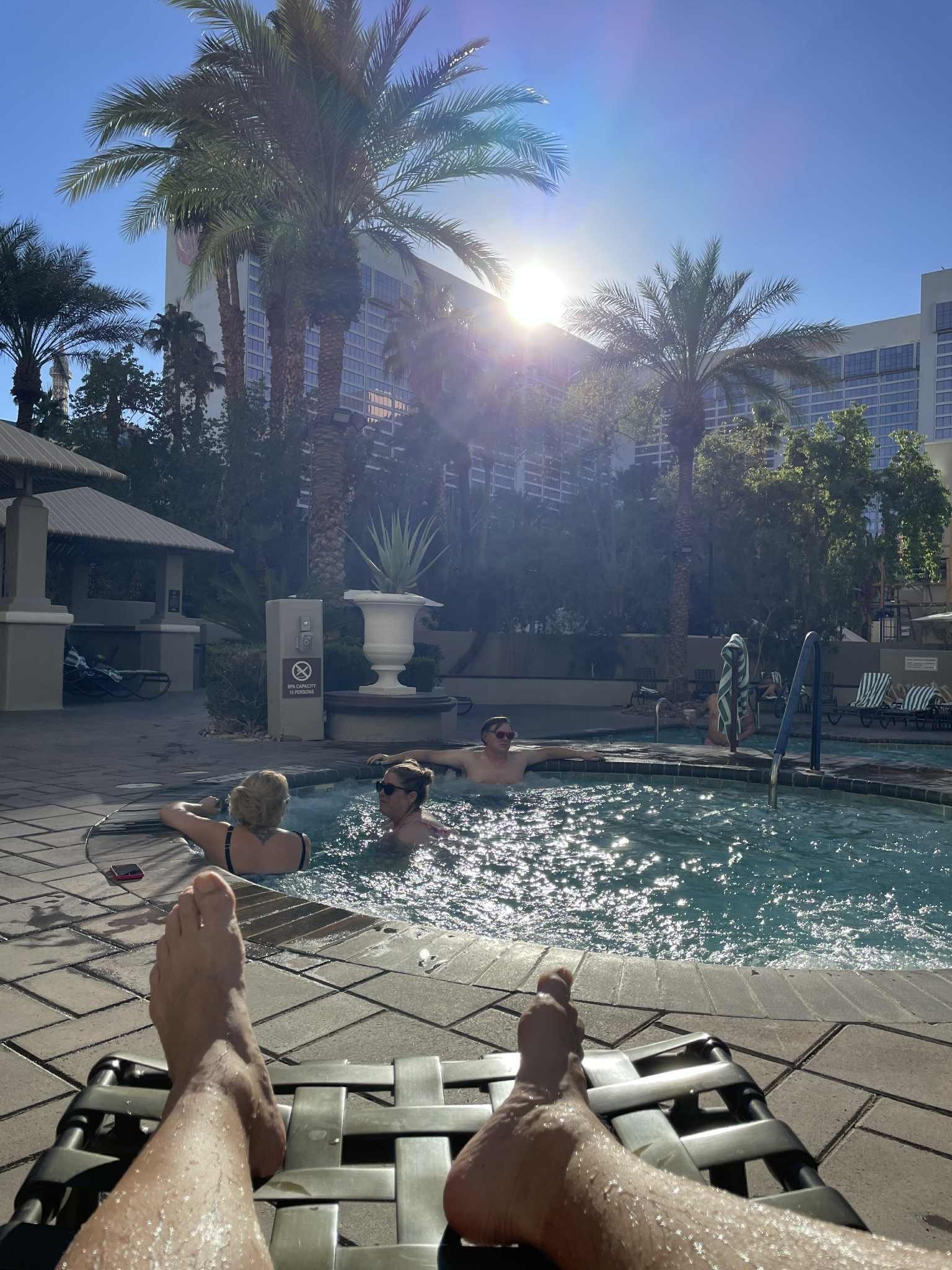 Lovely sun, pool and hot tub.