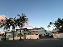 The hotel right before sunrise we stayed on the second floor