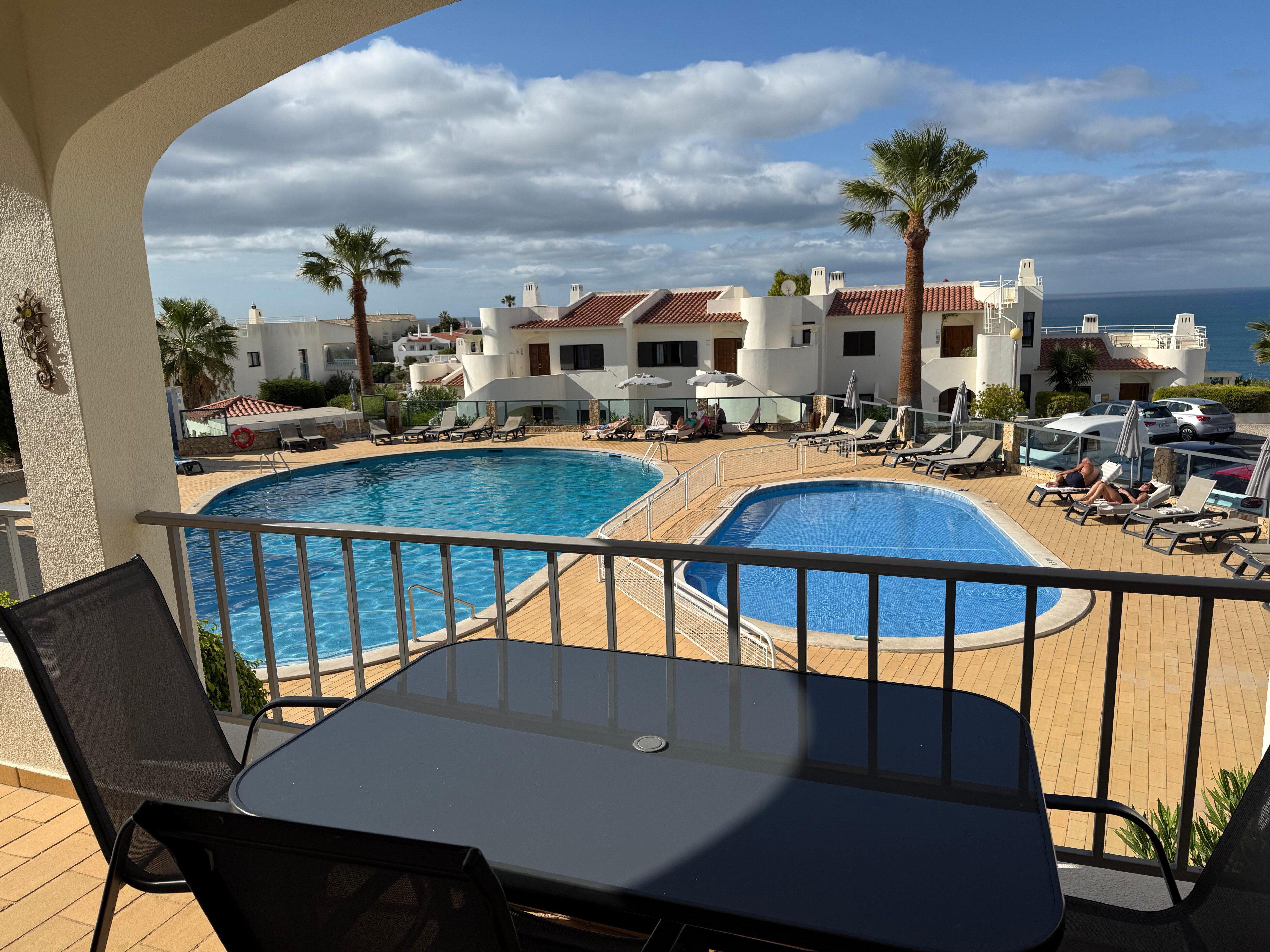 Overlooking the pool from our balcony