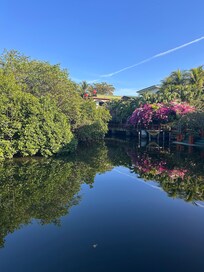 The quiet river and there are rooms and places to sit at all along