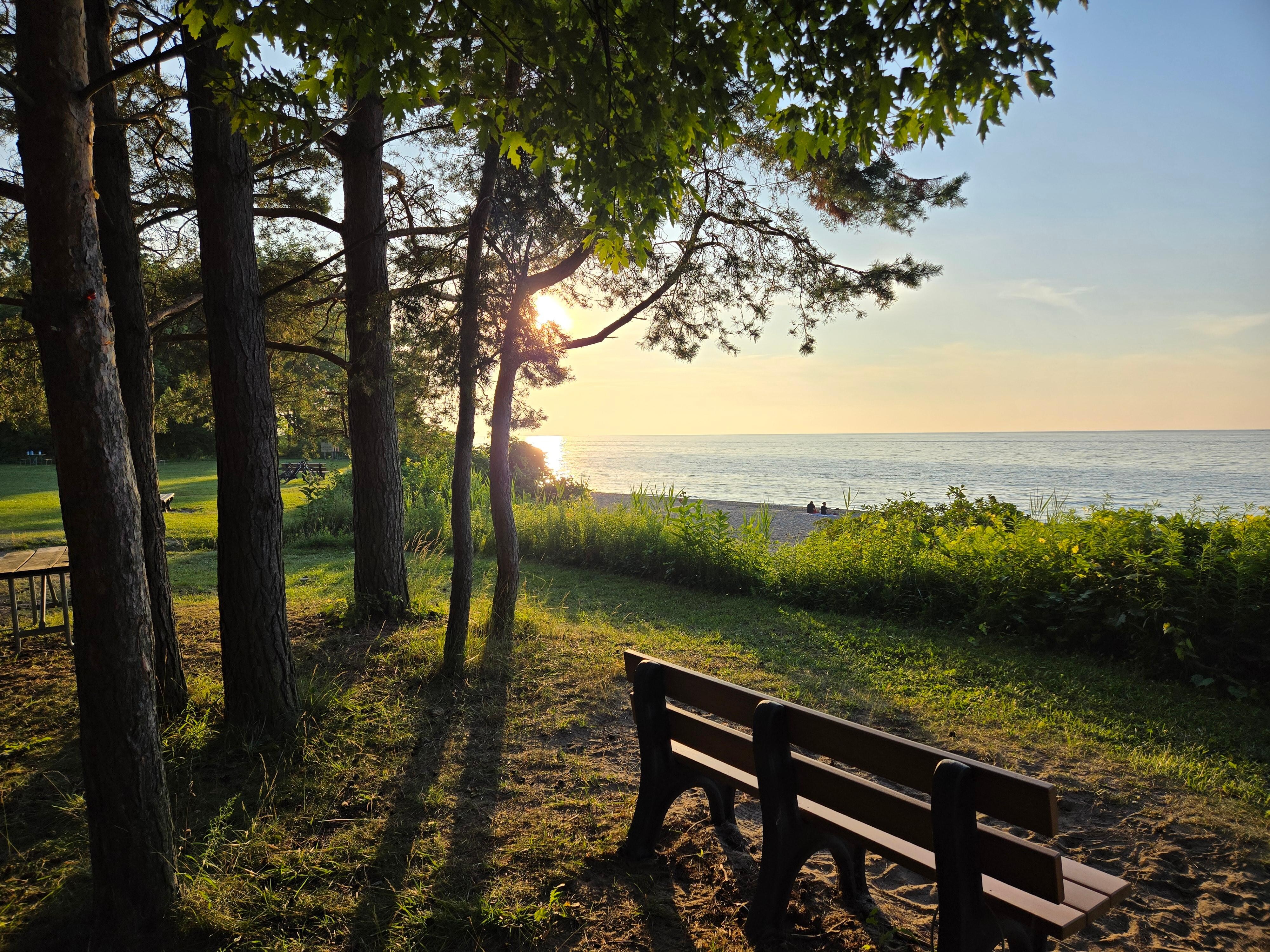 Breakwater beach with the sun setting