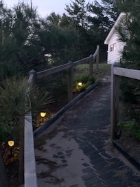 Another view of the lighted steps which shows how close they are to the house.