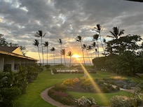 Sunset over the garden/pool area (beach is just beyond here)