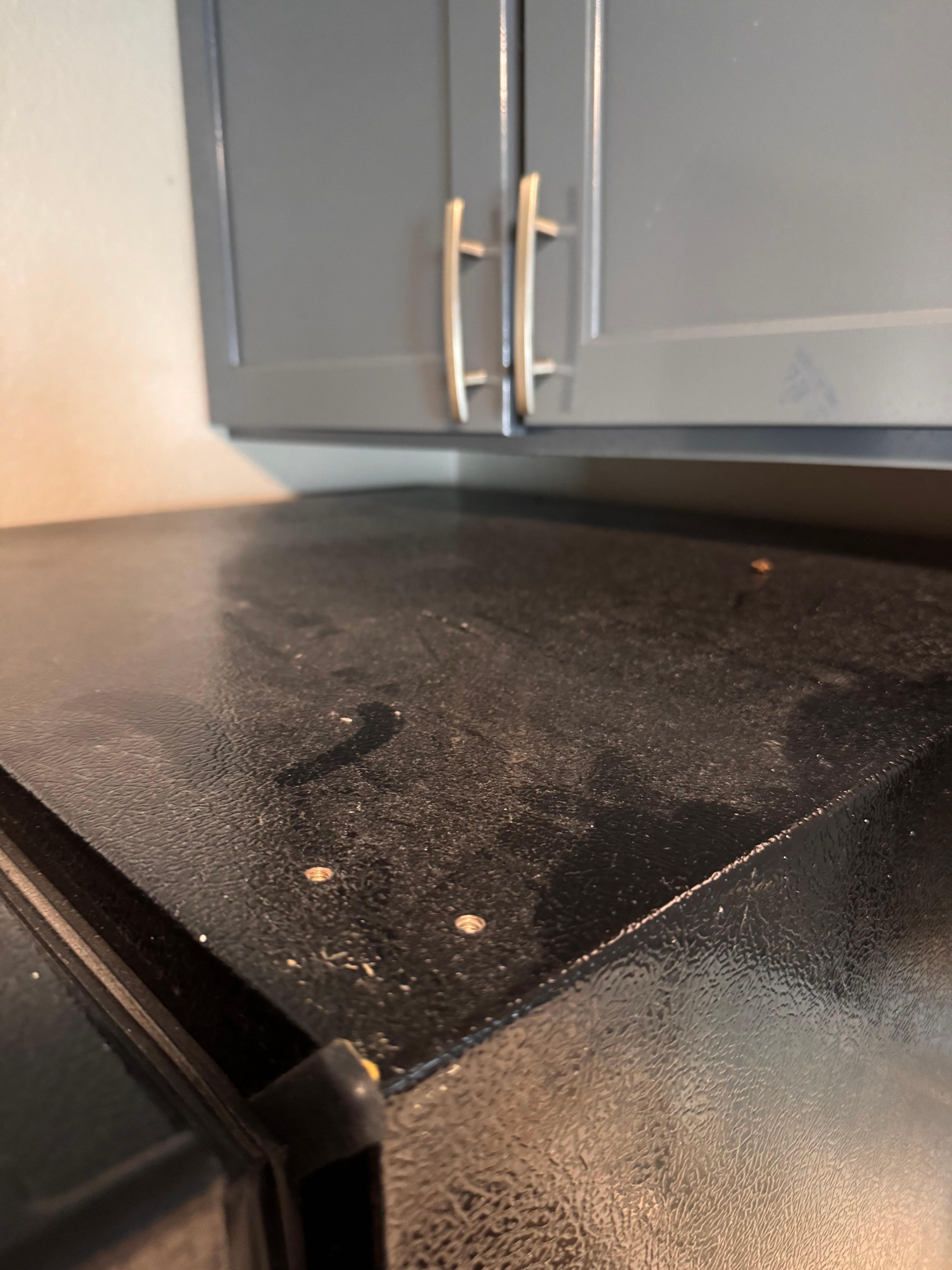 Dirty fridge with dead roach