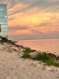 This is the man made area near the water’s edge. We saw a few dolphins swim by but not water you can  get in to enjoy