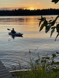 Kayaking at sunset.
