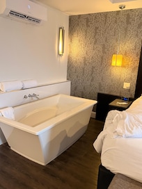 Great soaker tub in bedroom so I could watch tv