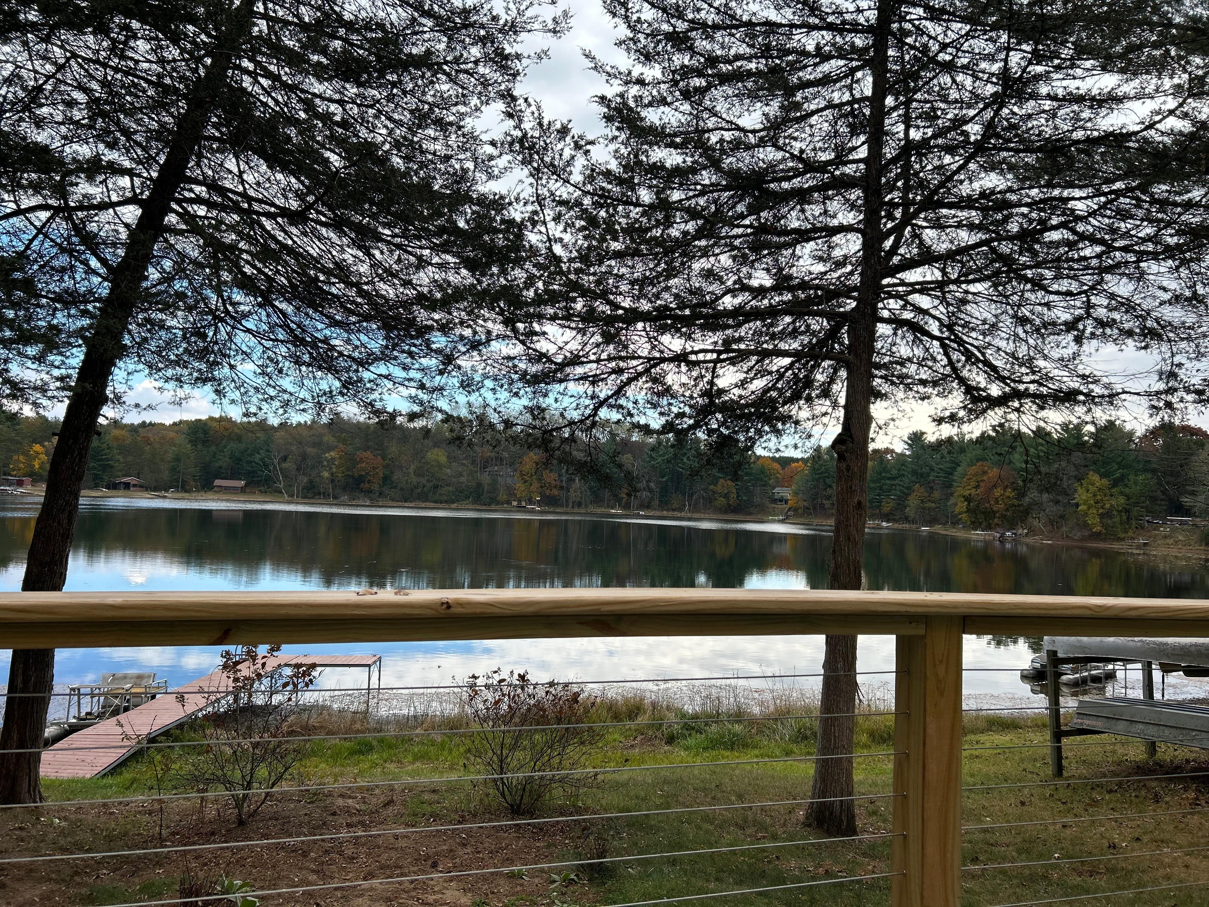 Looking out from the deck to the lake.  Perfectly quiet time. 
