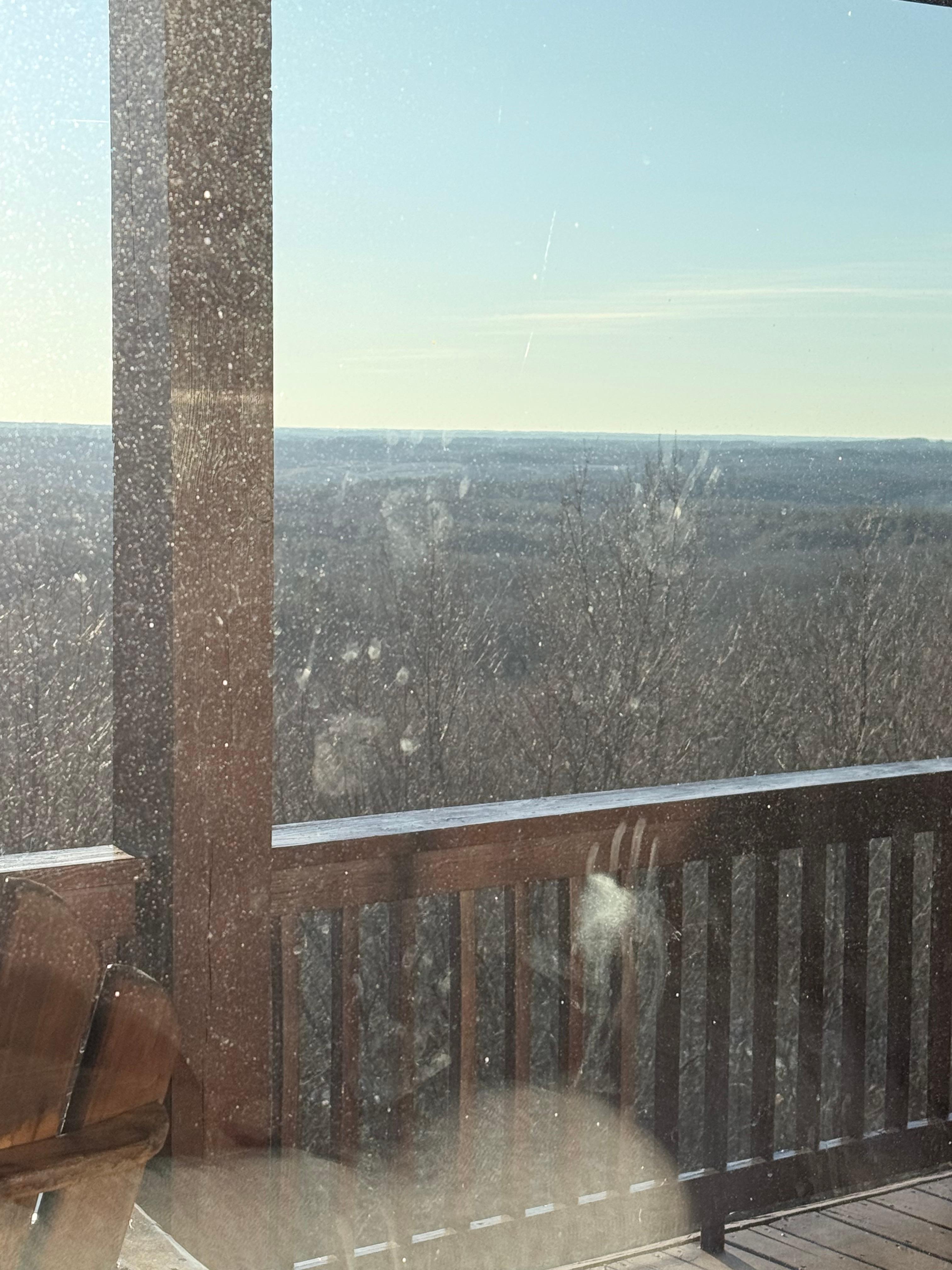 Handprints/dirty windows/sliding glass doors.