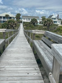 Distance from beach to house on the private walkway.