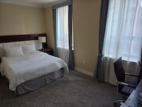 Roomy and very comfy bed! Bathroom is updated and very clean.