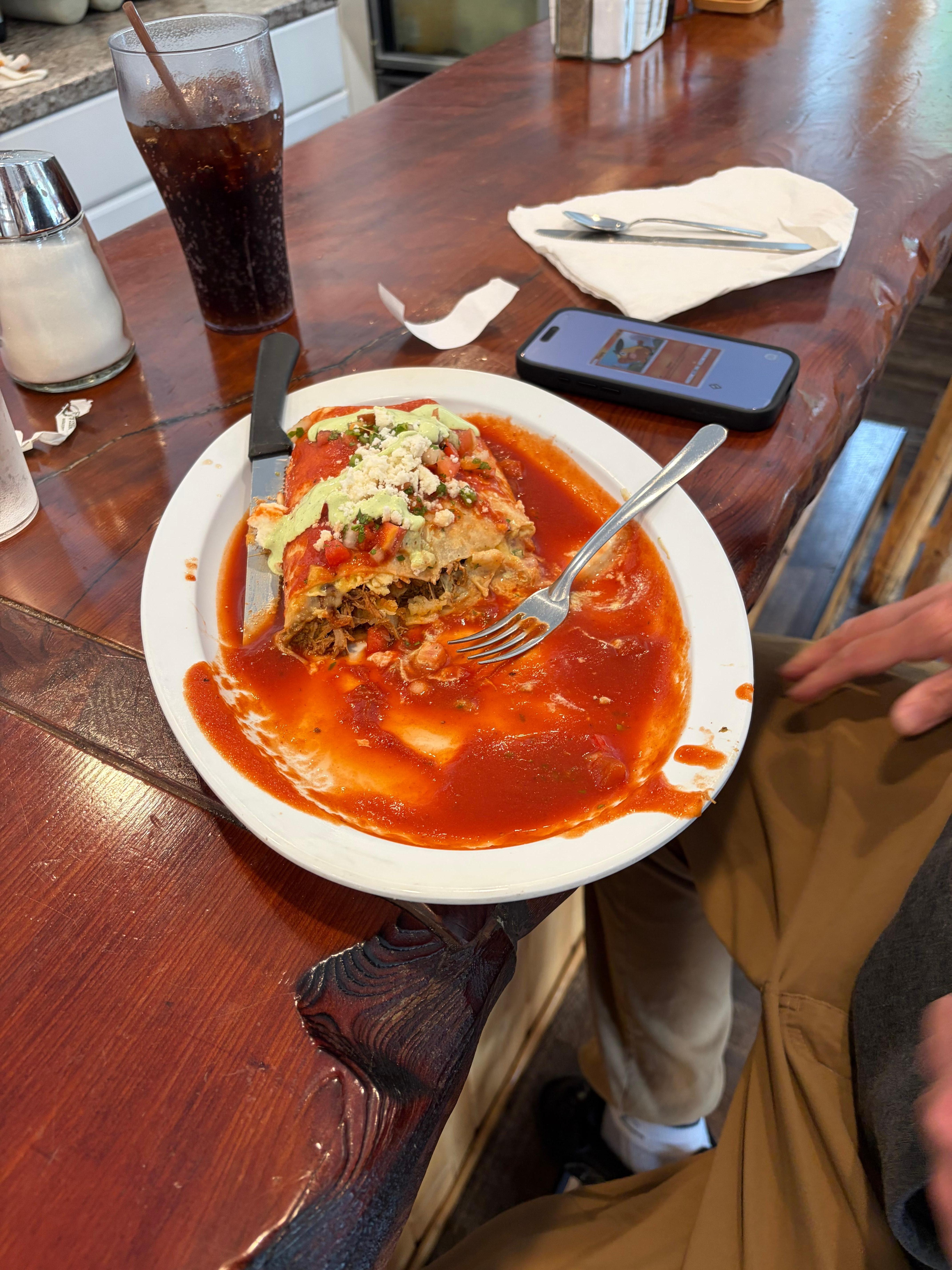 Dave’s half breakfast burrito at Hiouchi Cafe. 