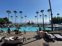 The main pool area is huge, fun, with a great view of the Pacific Ocean.