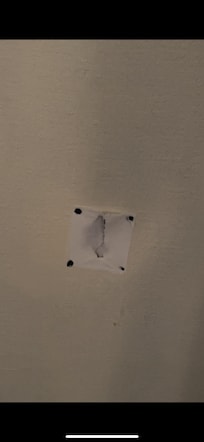 Hole in the wall. Loved the attempted repair with what appeared to be paper and nails?