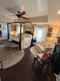 Our beautiful bedroom from the bathroom