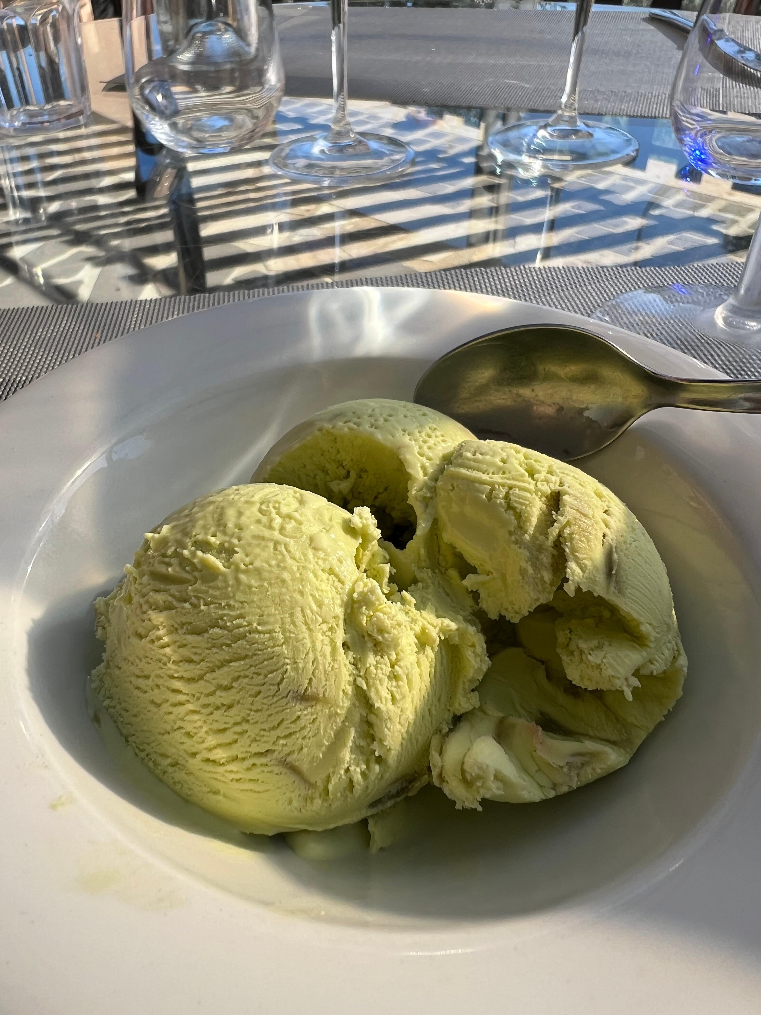 Local gelato!  I like the pistachio and strawberry flavors mixed together.  However, if you have never had the salt & olive oil on vanilla, it is a wonderful treat!