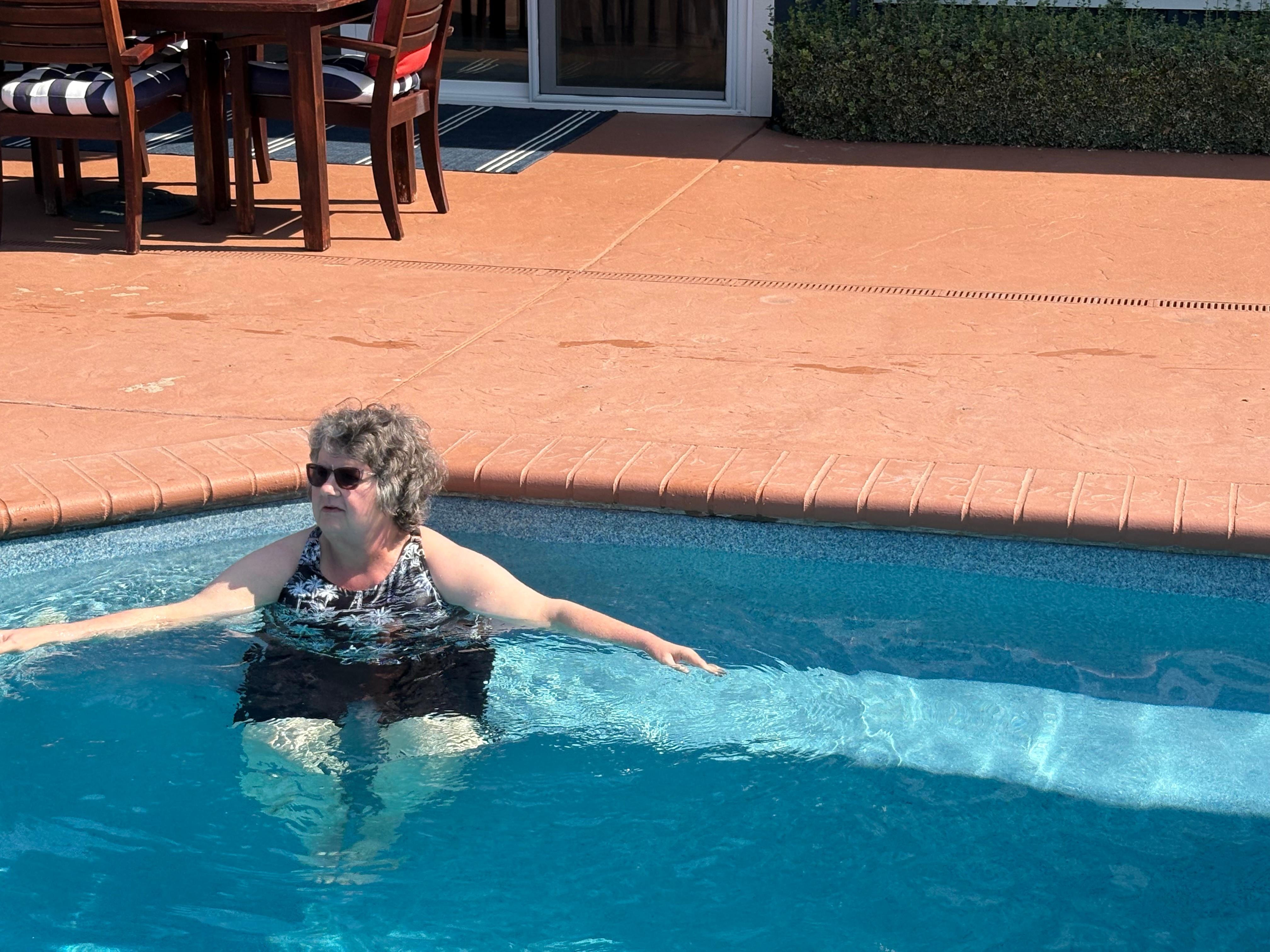Relaxing in the heated pool