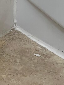 This is the bathroom in the first room that they had us in very dirty hair all over the place stains on the blankets