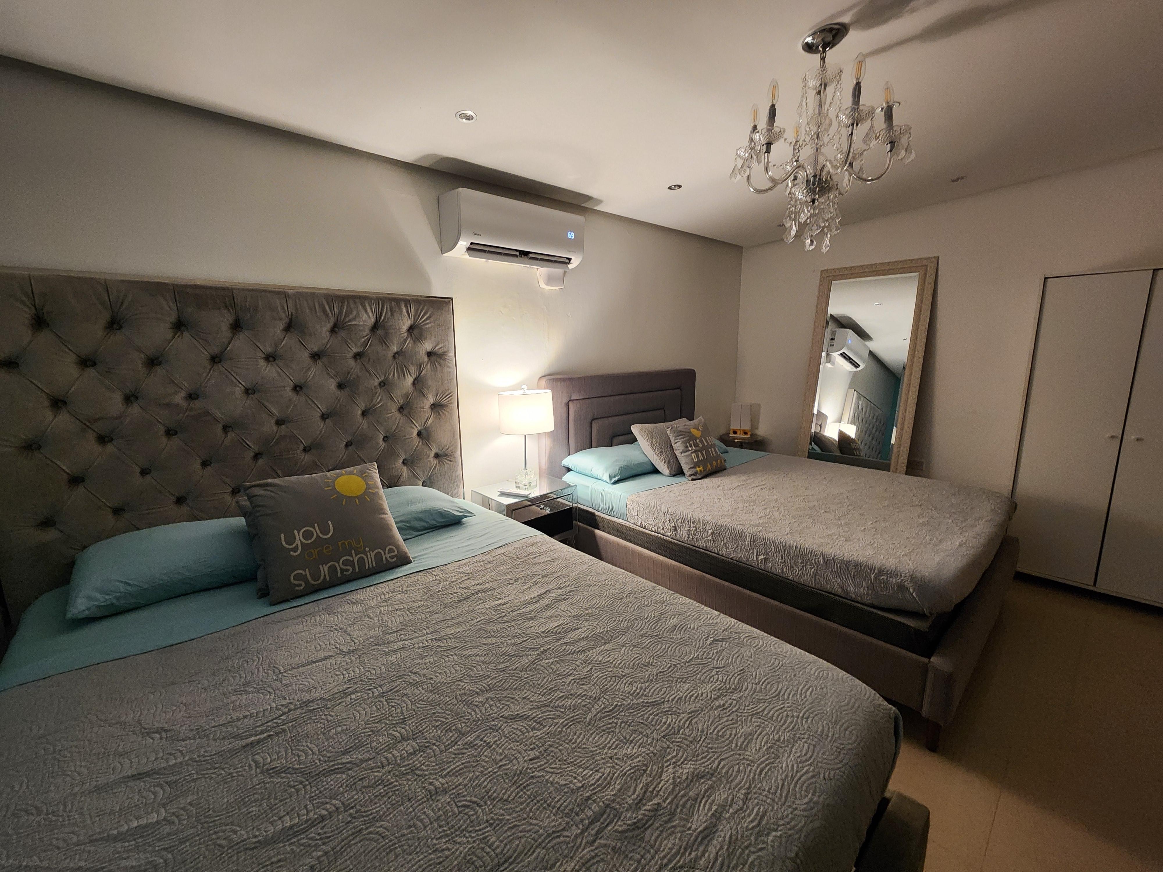 Bedroom area, unit "A". If you need a plug for a CPAP machine, use the bed on the left.