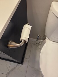 Filthy, used bathroom and toilet paper
