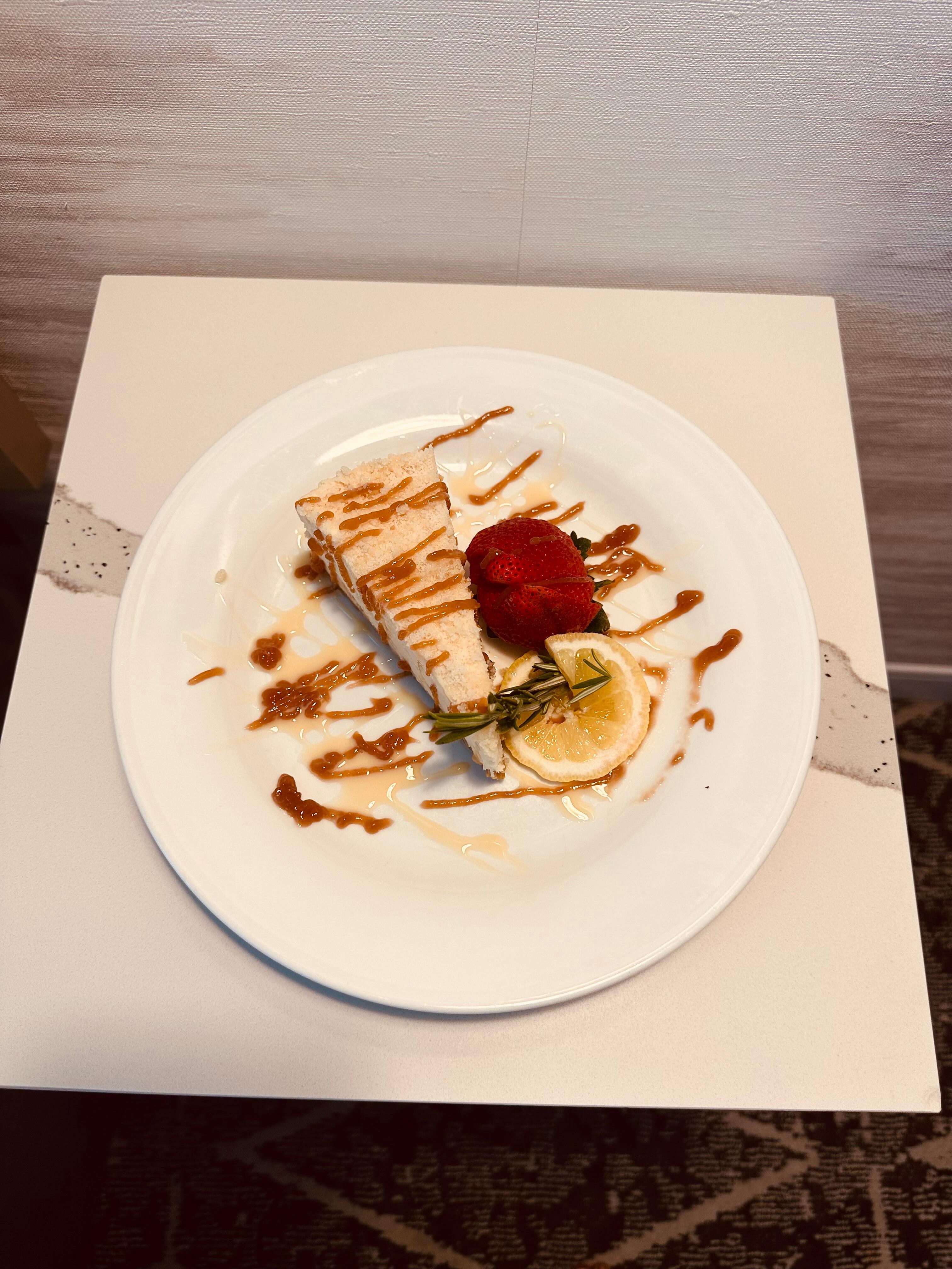 The cheesecake that was delivered straight from the hotel restaurant to my room