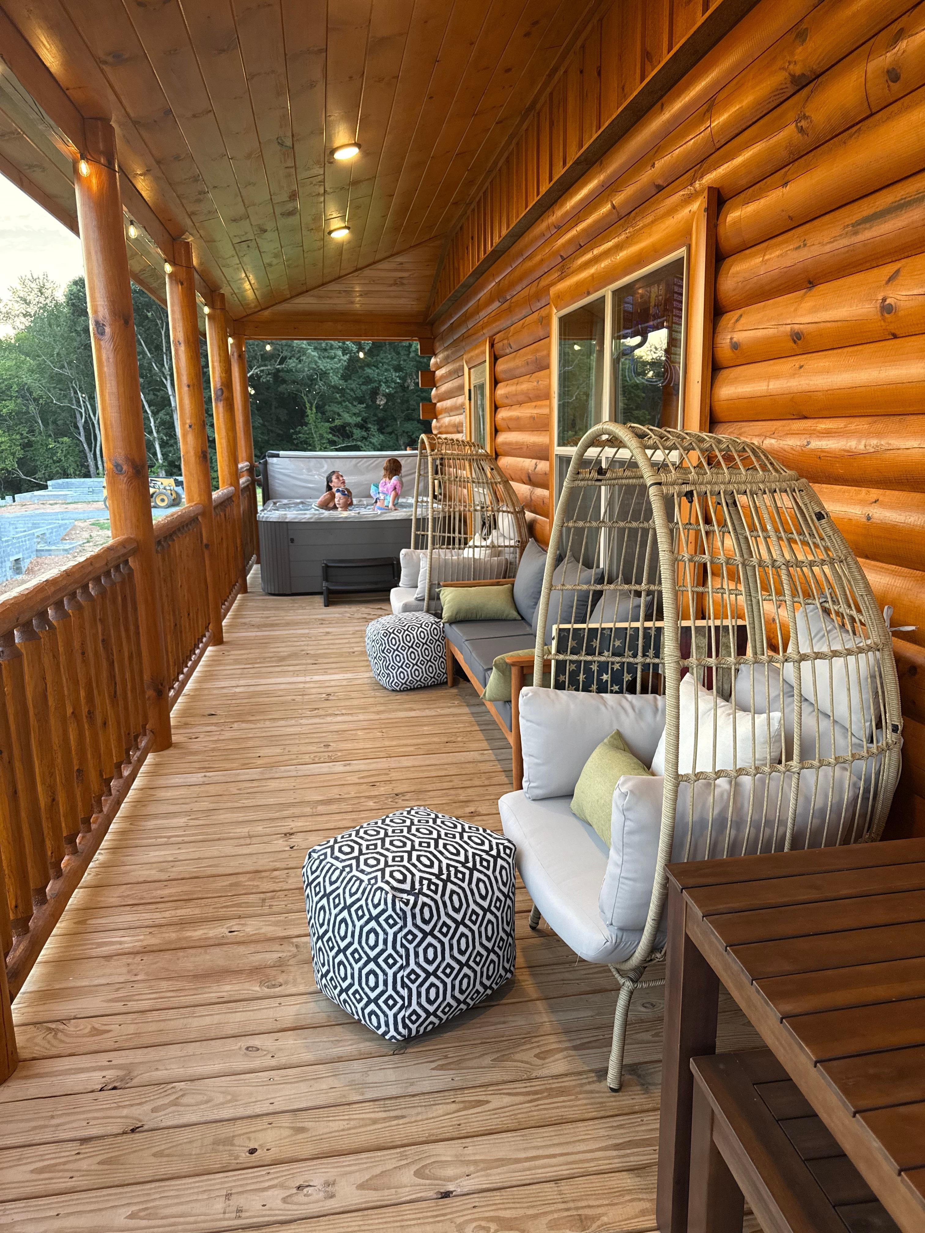 Side porch with hot tub