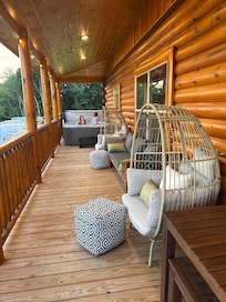Side porch with hot tub