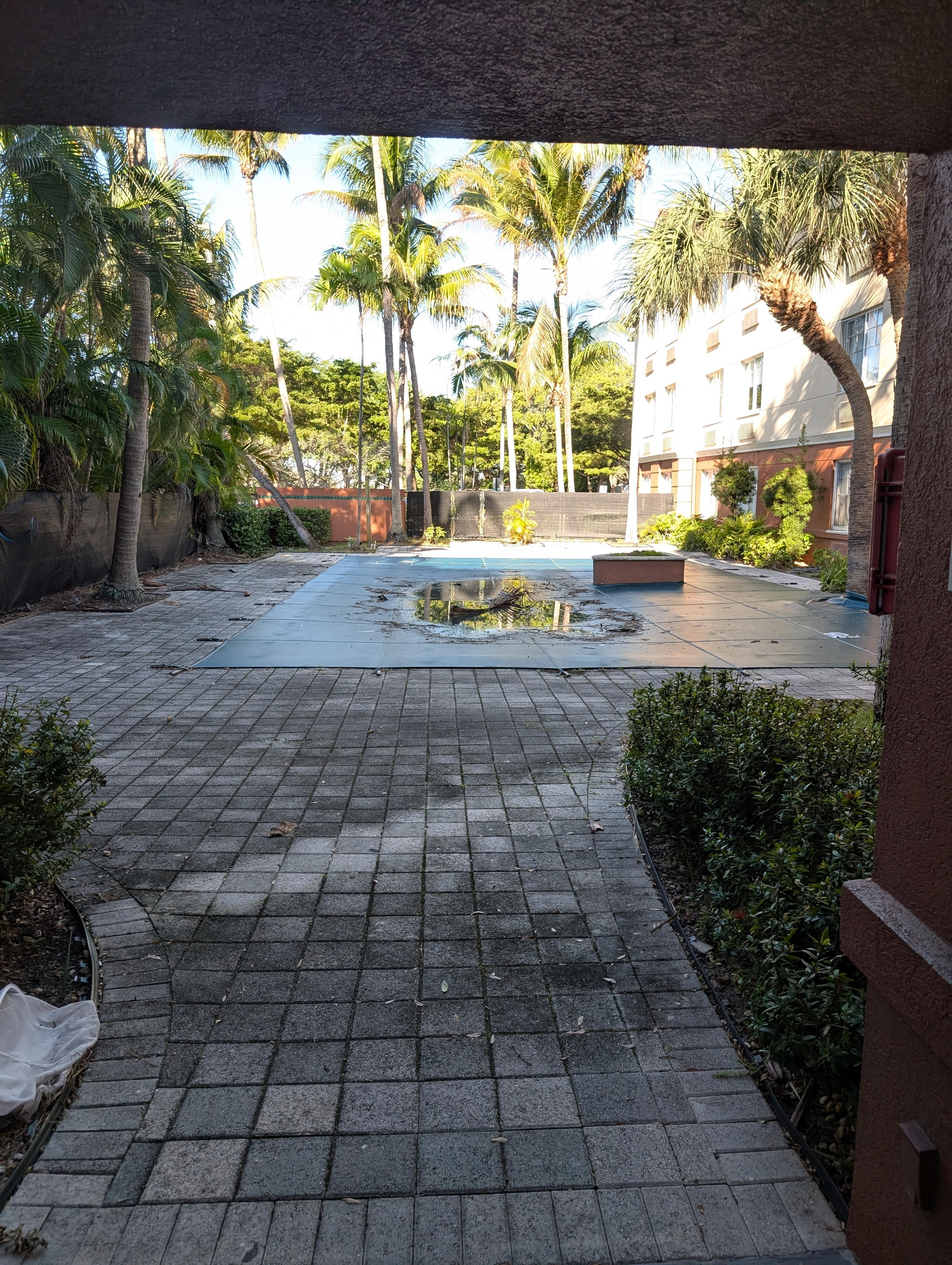 Closed and unmaintained pool.
