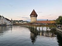 Very short walk from Hotel Le Stelle to Lucerne’s 13 century covered bridge!