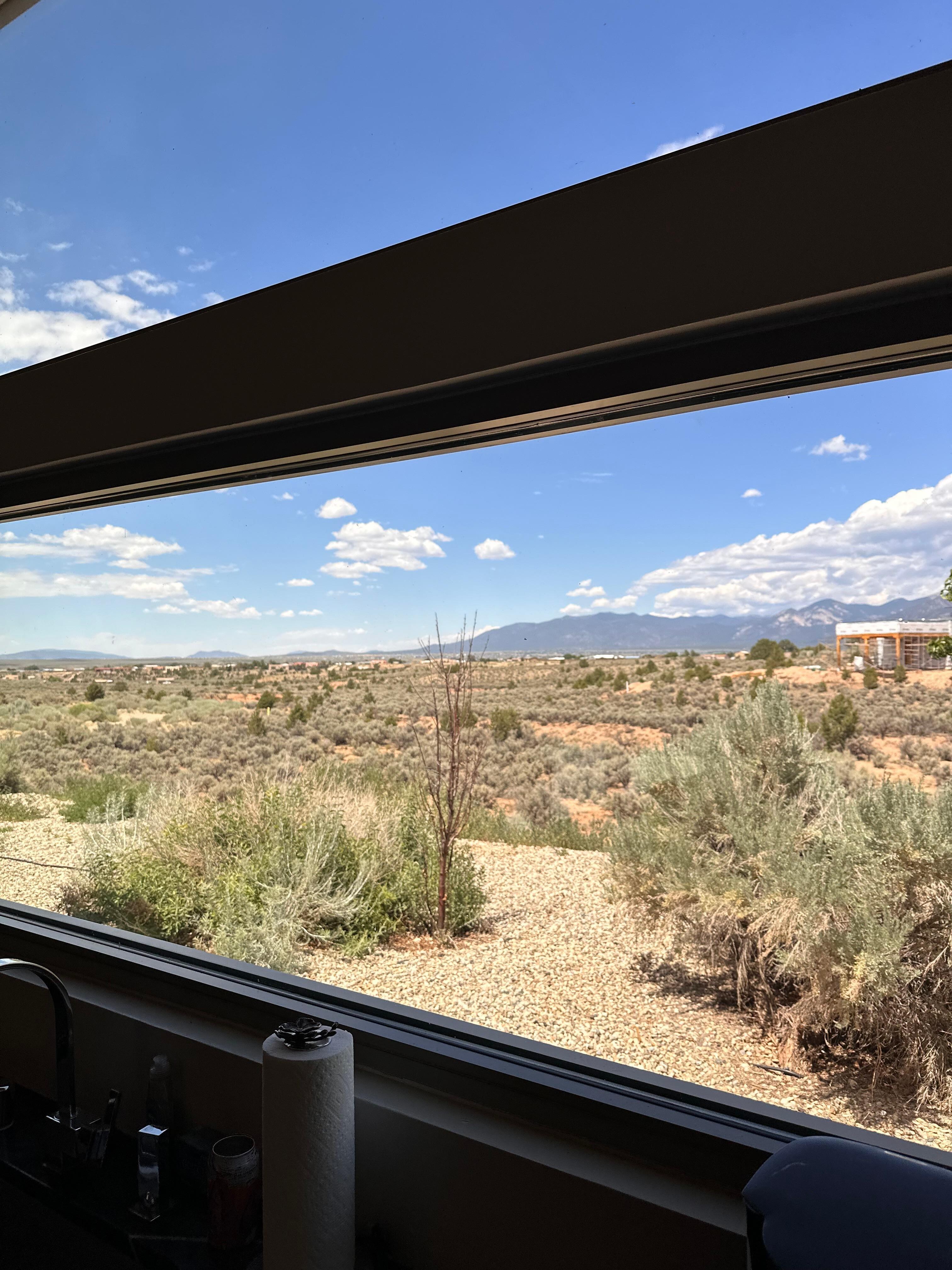 from kitchen window over sink.