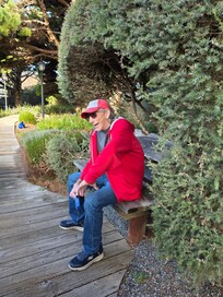 Taking a breather, pretty landscaped yard