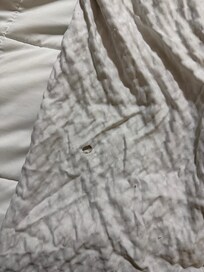 The blanket was burned with a cigarette