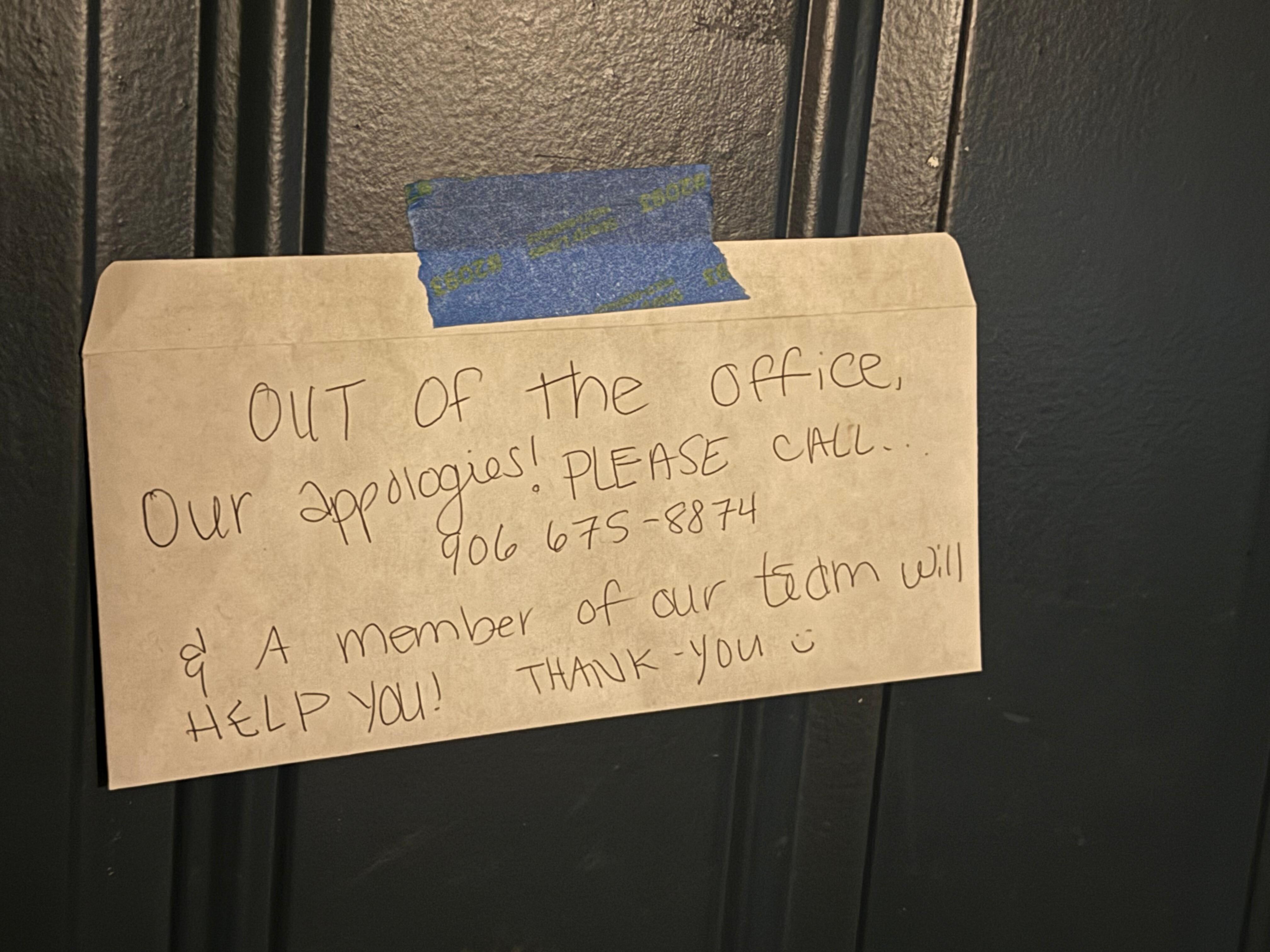 Close up of the sign. I called the number and it went to voice mail, but the voicemail was not set up.