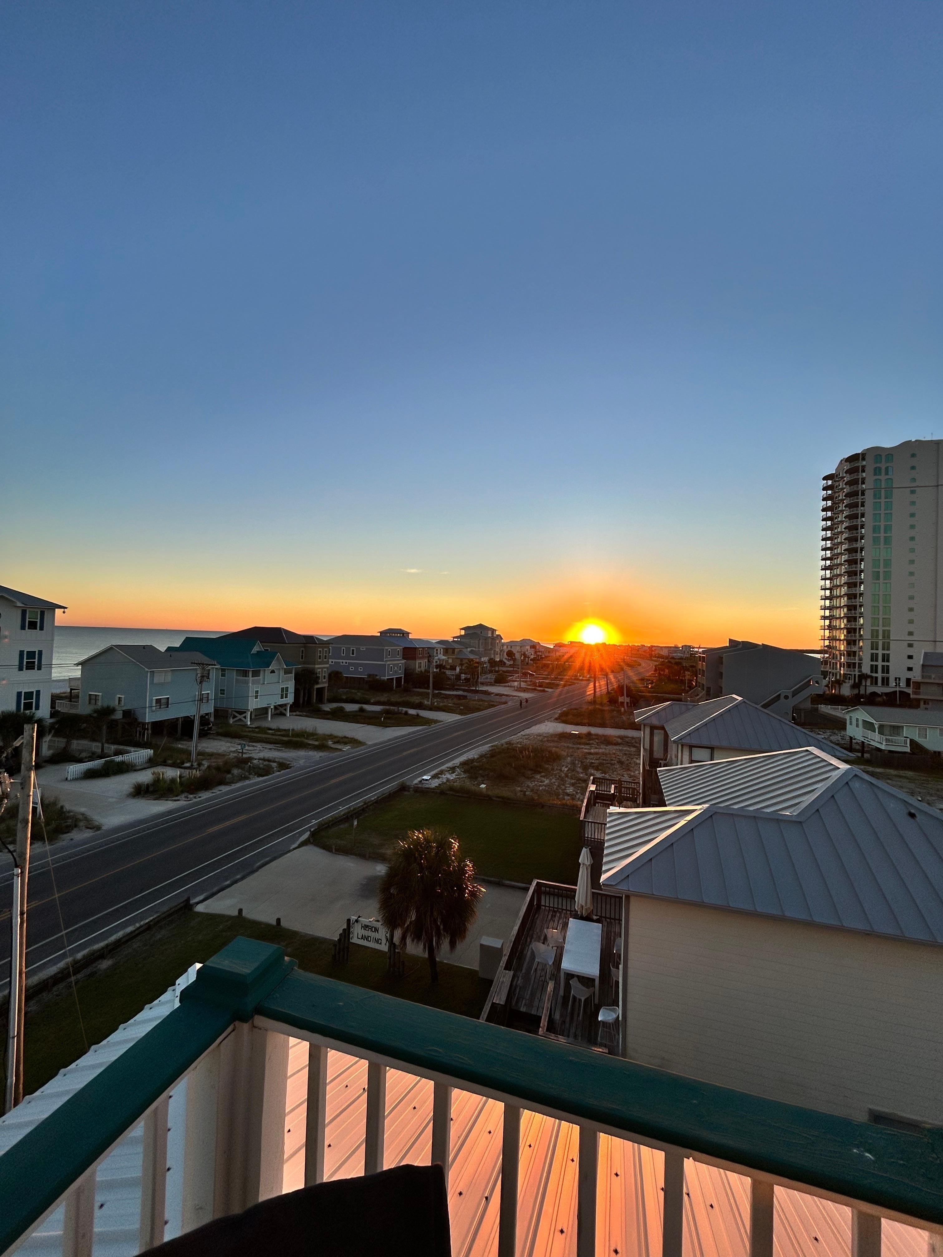 Sunset view from west side deck of crow’s nest.