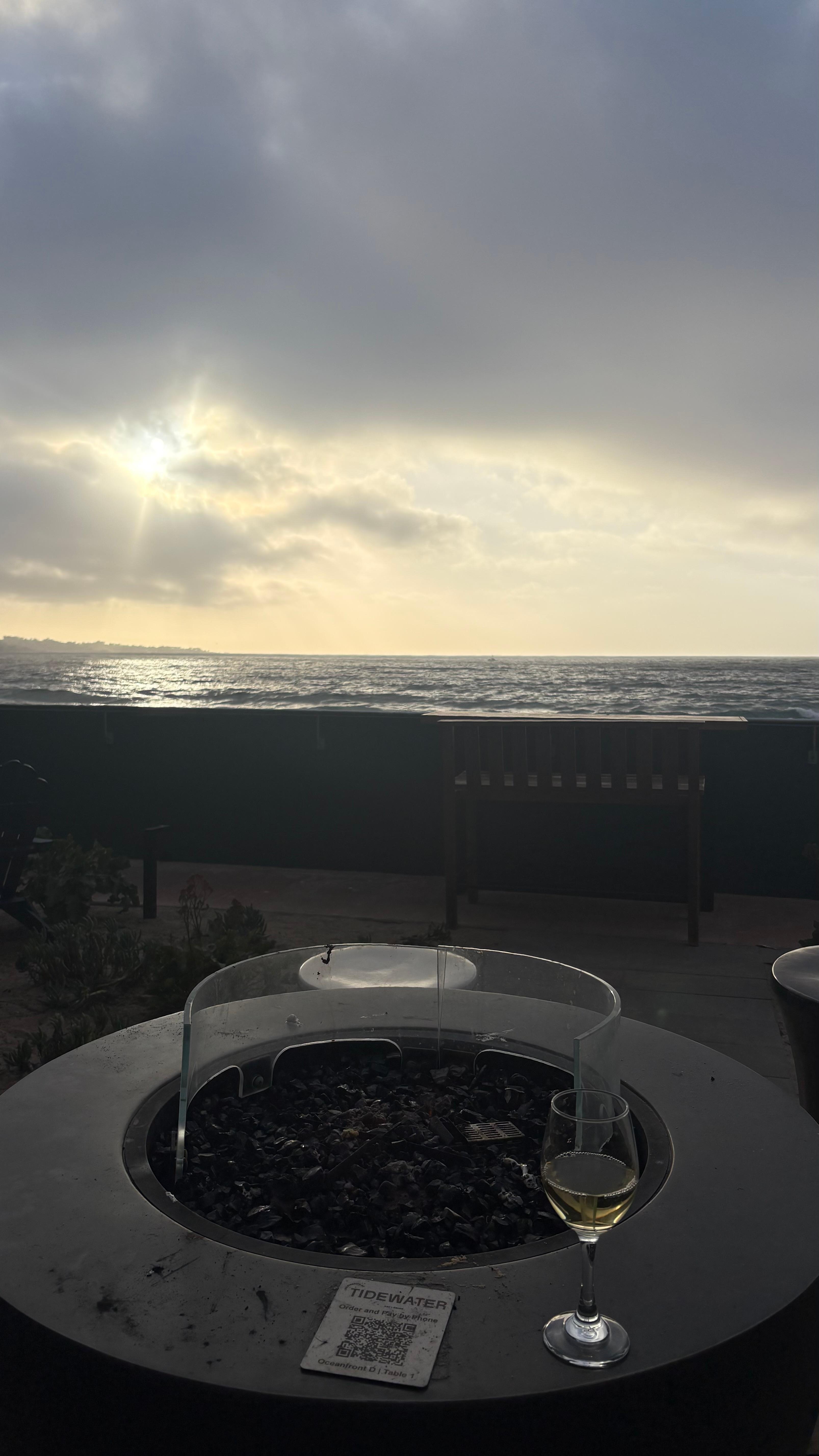 They turn on the fire pits in the evening . Perfect for sunset views 