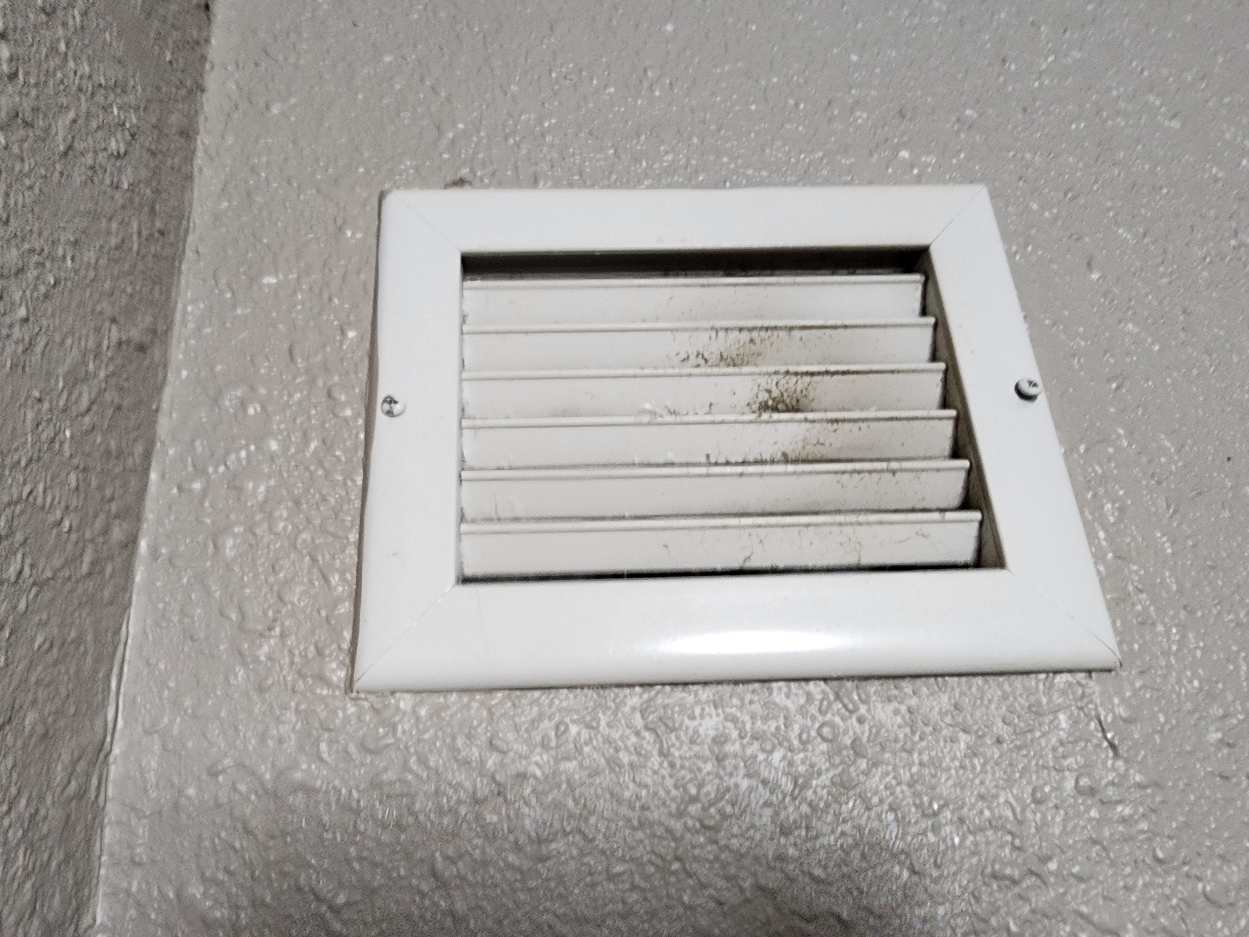 Return vent in bathroom was only partially clean, one side has dirt build up.