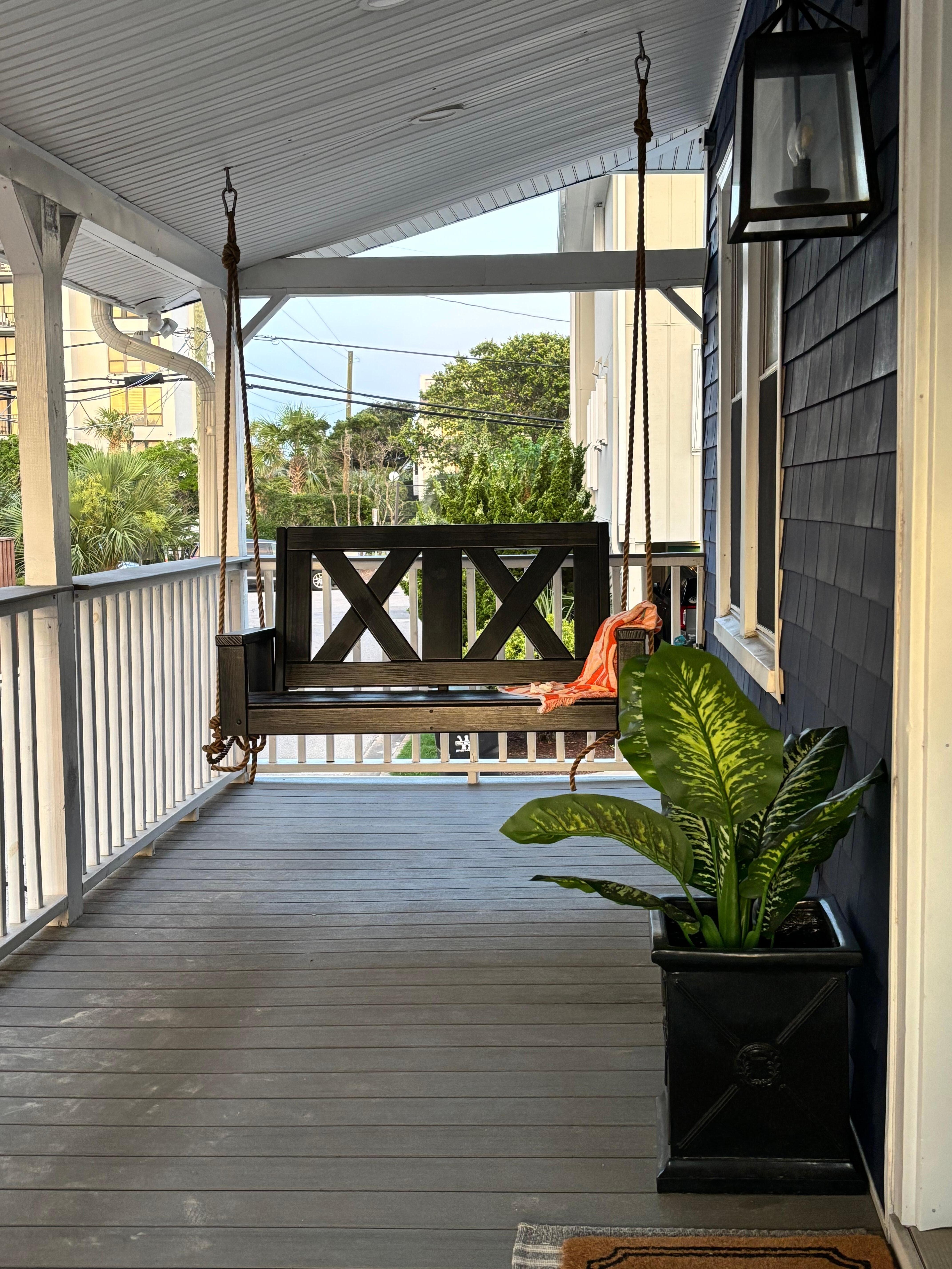 You can see boats in the bay from the swing and beautiful sunsets.