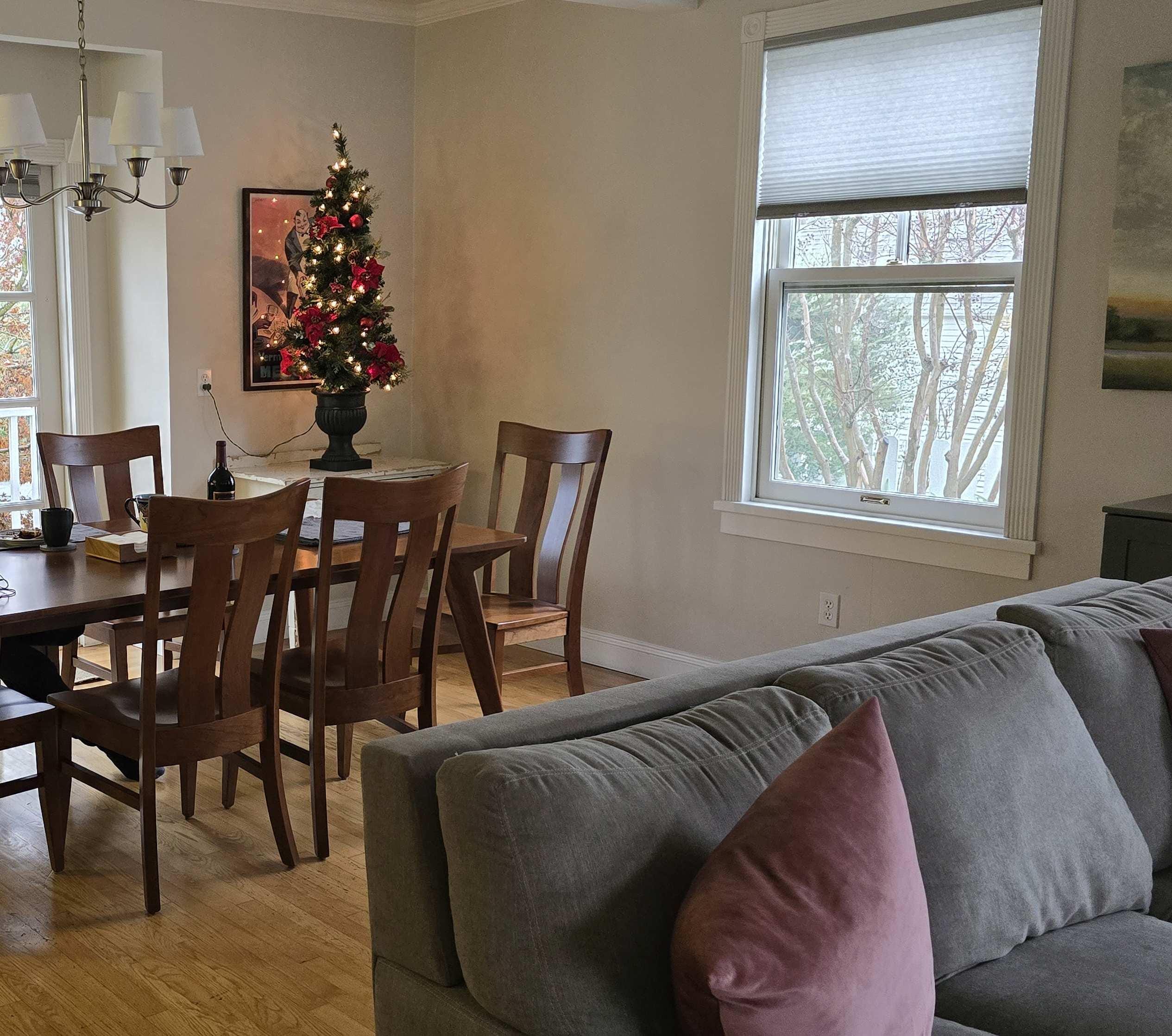 The great touch, Christmas Tree and bottle of wine. 