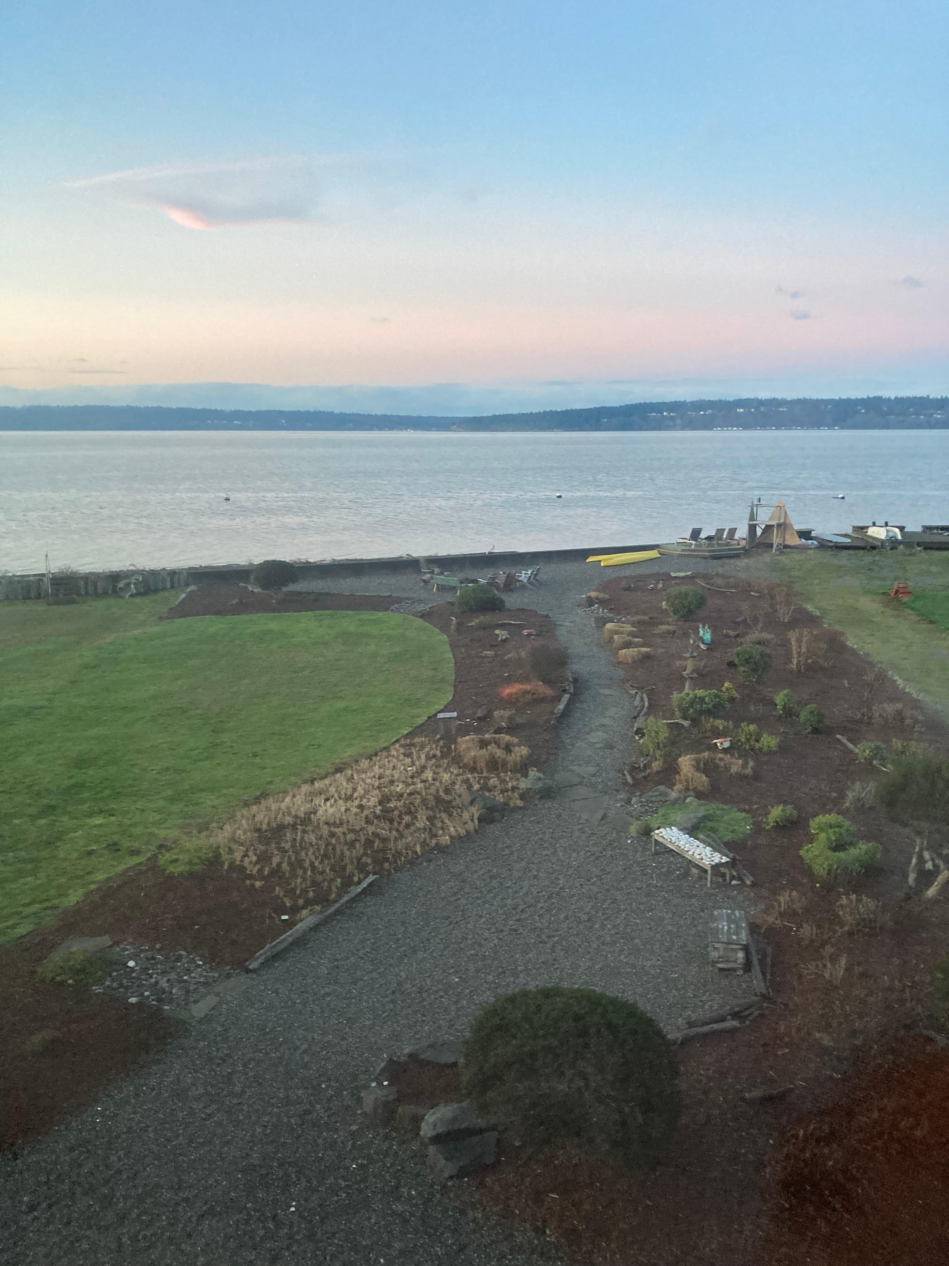 Lovely path down to the water, complete with fire pit!