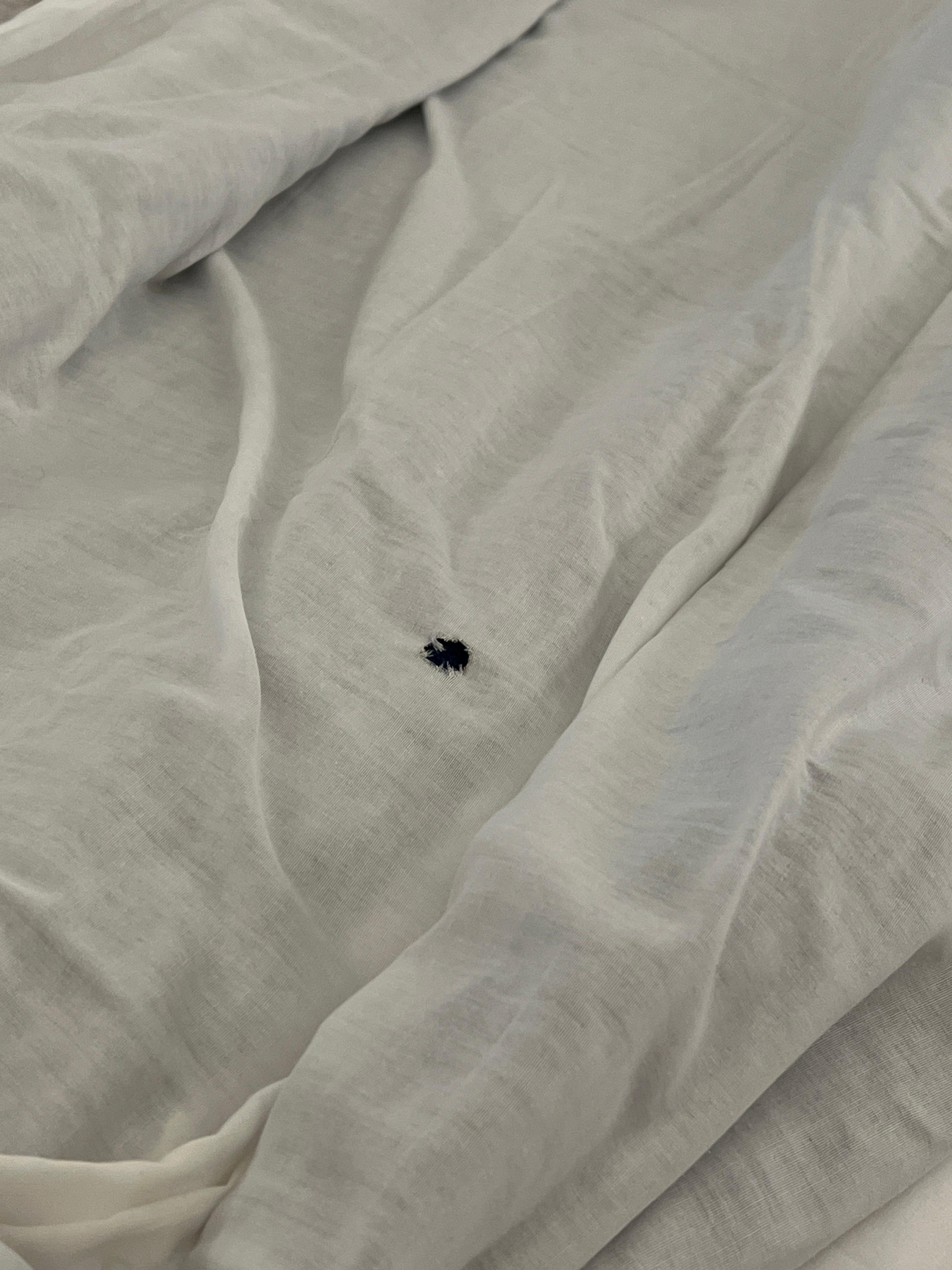Holes in the threadbare sheets