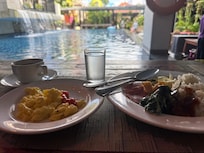 Buffet style breakfast. Ordered omelet.