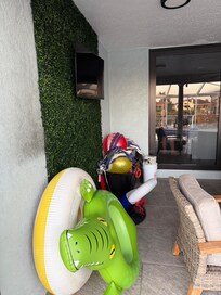 Well supplied pool toys, lawn chairs and cooler for the beach were also available.