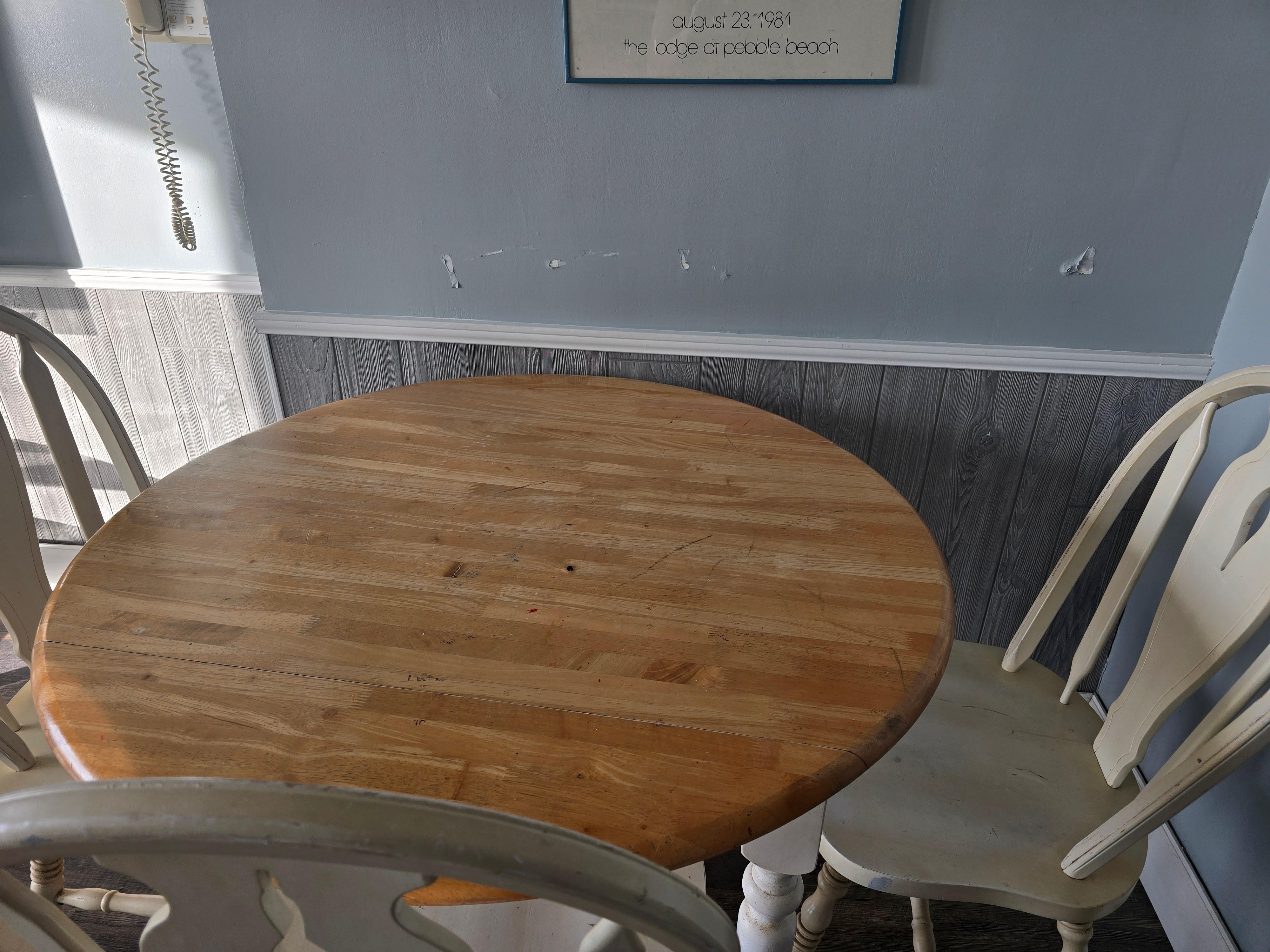 Everything was in this condition. Bent over to change the temp on the unit next to this table and was overwhelmed by the smell of pet urine blowing across the whole unit - like a dog had hiked a leg right into the vents.