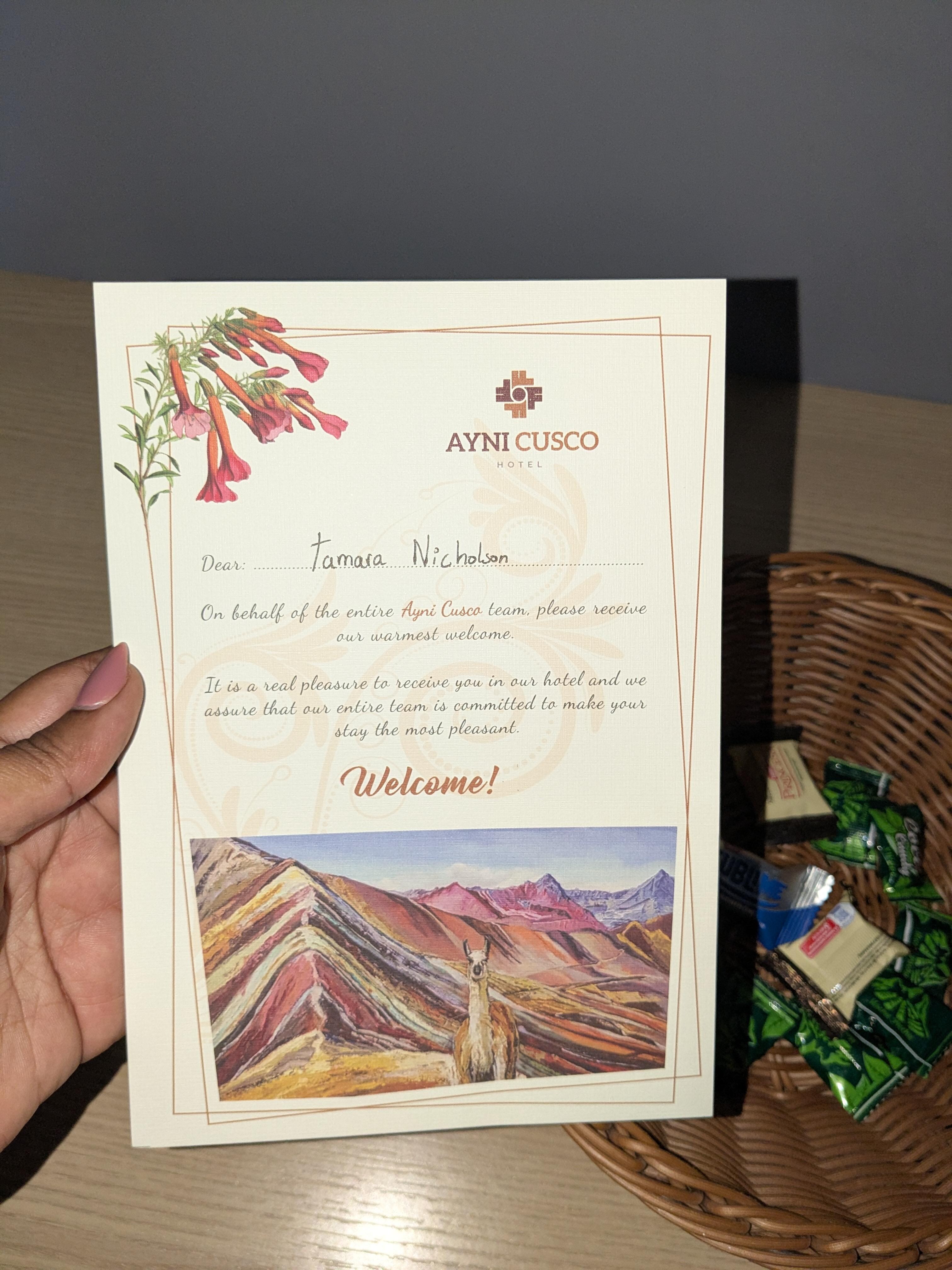 Welcome treats and a note 